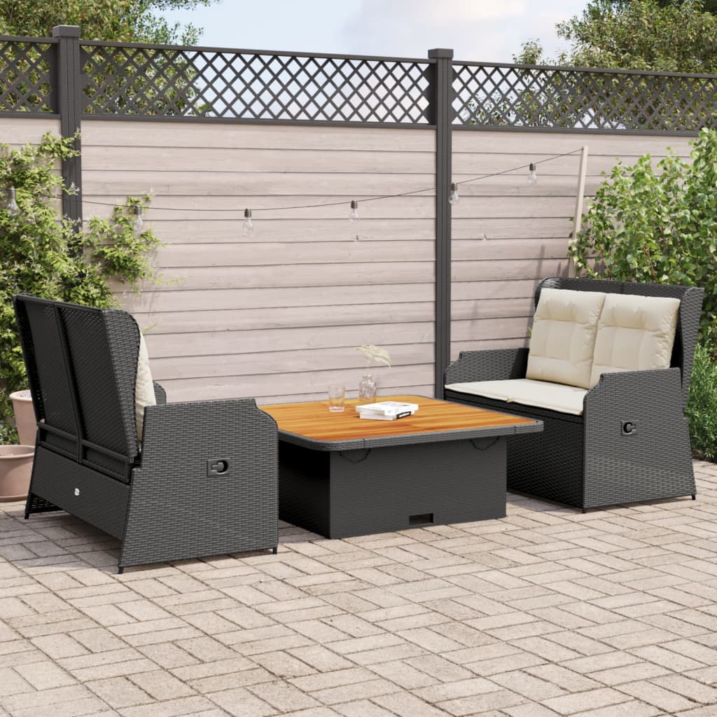 Set mobilier de grădină cu perne, 3 piese, negru, poliratan GartenMobel Dekor