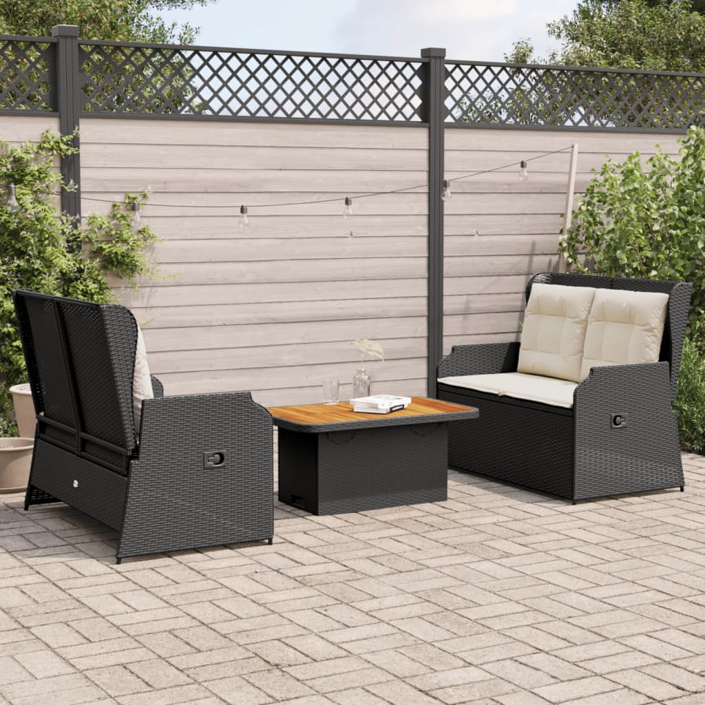 Set mobilier de grădină cu perne, 3 piese, negru, poliratan GartenMobel Dekor