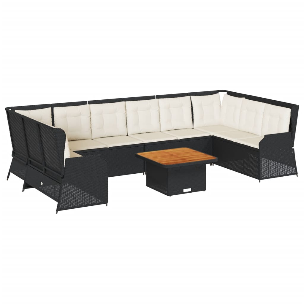Set mobilier de grădină cu perne, 7 piese, negru, poliratan GartenMobel Dekor