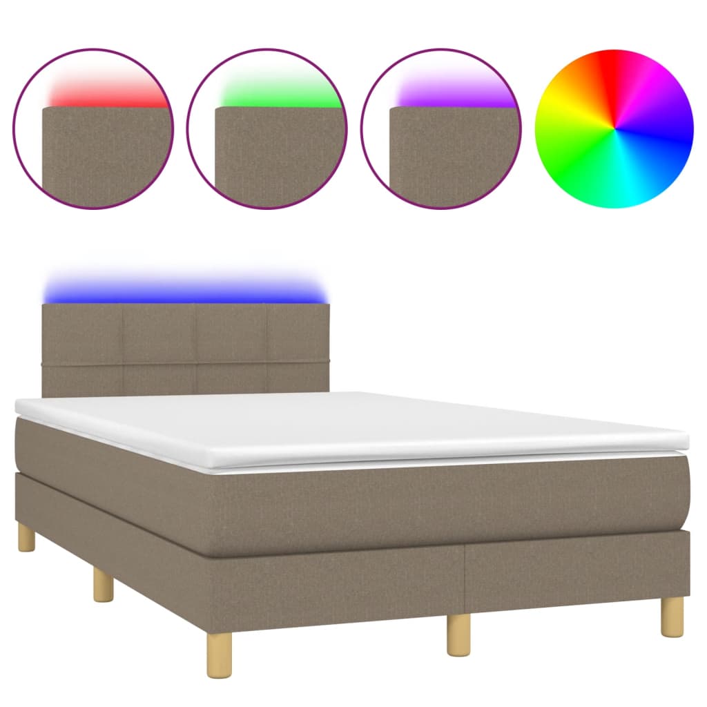 Pat cu arcuri, saltea și LED, gri taupe, 120x190 cm, textil GartenMobel Dekor