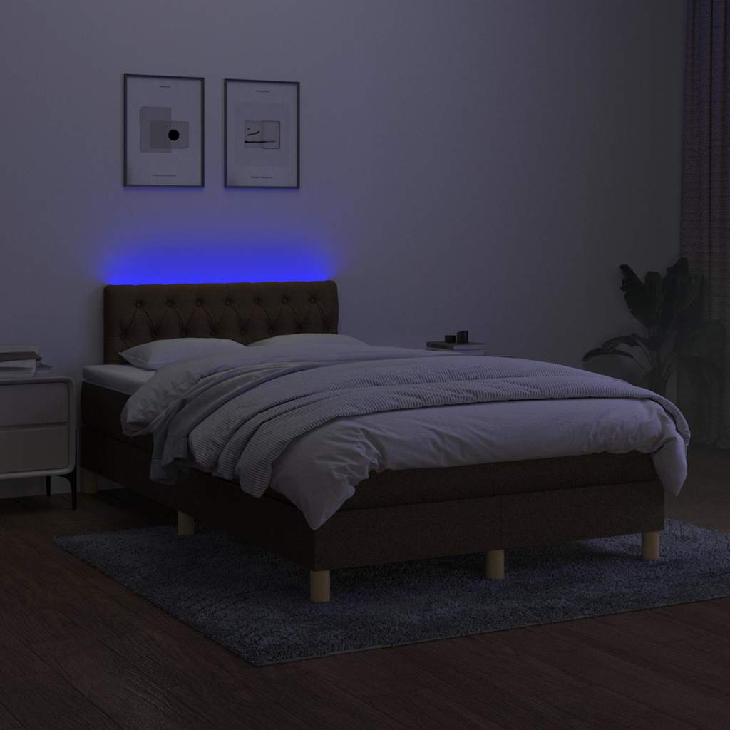 Pat cu arcuri, saltea și LED, maro închis, 120x190 cm, textil GartenMobel Dekor