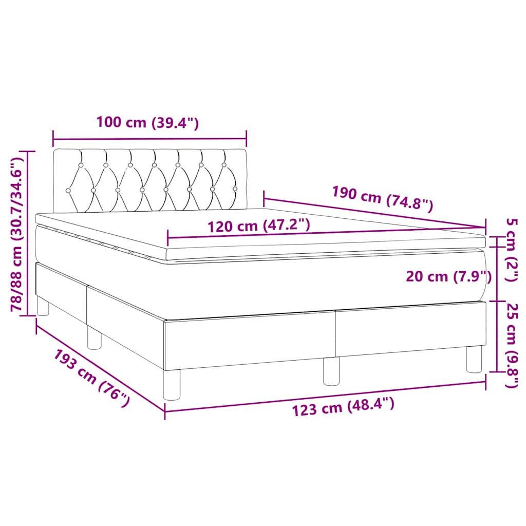 Pat cu arcuri, saltea și LED, maro închis, 120x190 cm, textil GartenMobel Dekor