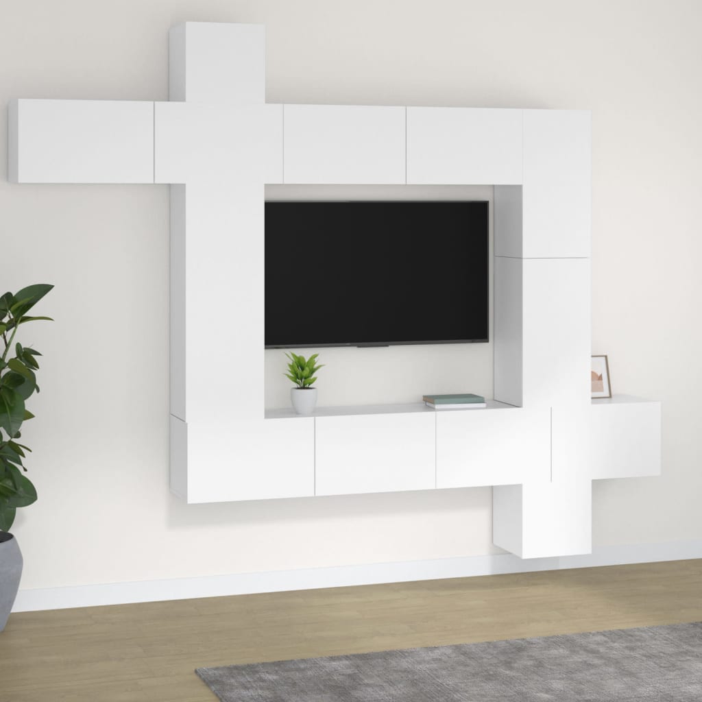 Set comodă TV, 9 piese, alb, lemn prelucrat GartenMobel Dekor
