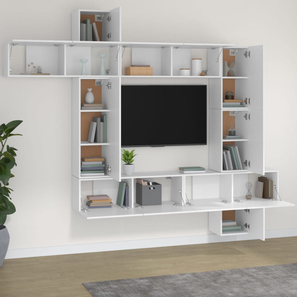 Set comodă TV, 9 piese, alb, lemn prelucrat GartenMobel Dekor