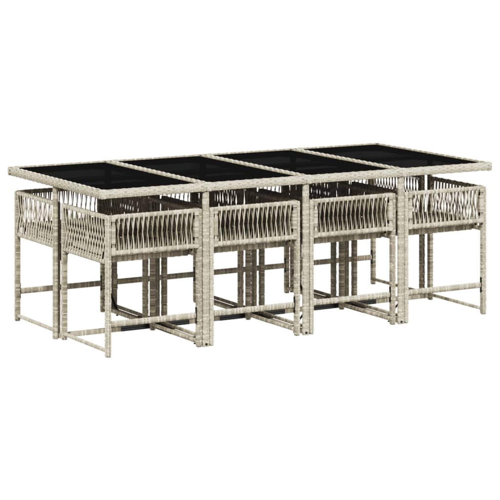 Set mobilier grădină cu perne, 9 piese, gri deschis, poliratan GartenMobel Dekor