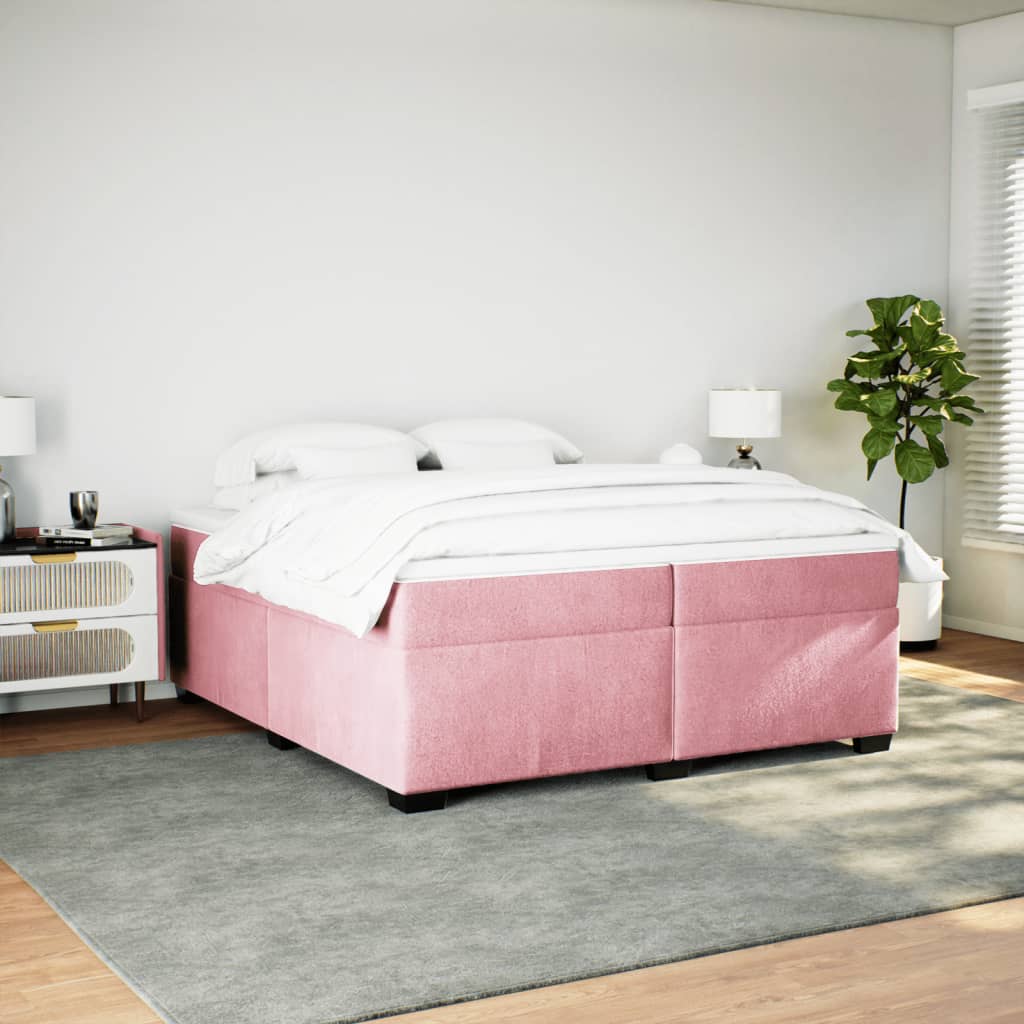 Pat box spring cu saltea, roz, 200x200 cm, catifea GartenMobel Dekor