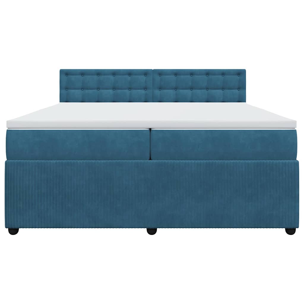 Pat box spring cu saltea, albastru, 200x200 cm, catifea GartenMobel Dekor