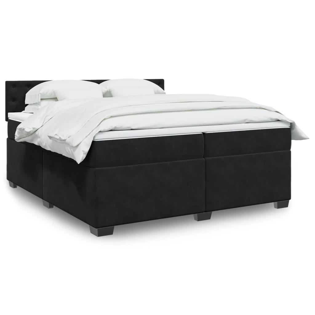 Pat box spring cu saltea, negru, 200x200 cm, catifea GartenMobel Dekor