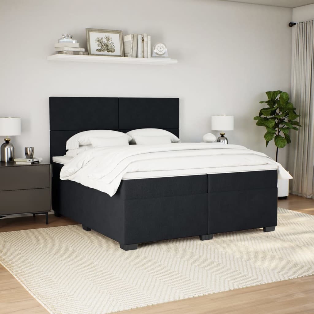 Pat box spring cu saltea, negru, 200x200 cm, catifea GartenMobel Dekor