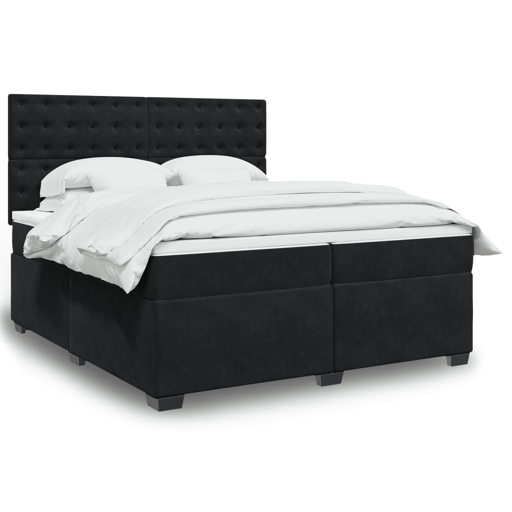Pat box spring cu saltea, negru, 200x200 cm, catifea GartenMobel Dekor