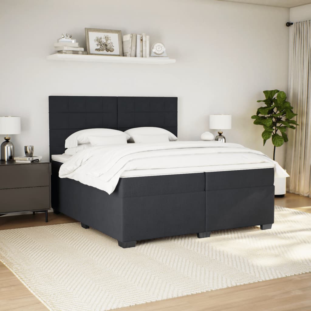 Pat box spring cu saltea, negru, 200x200 cm, catifea GartenMobel Dekor
