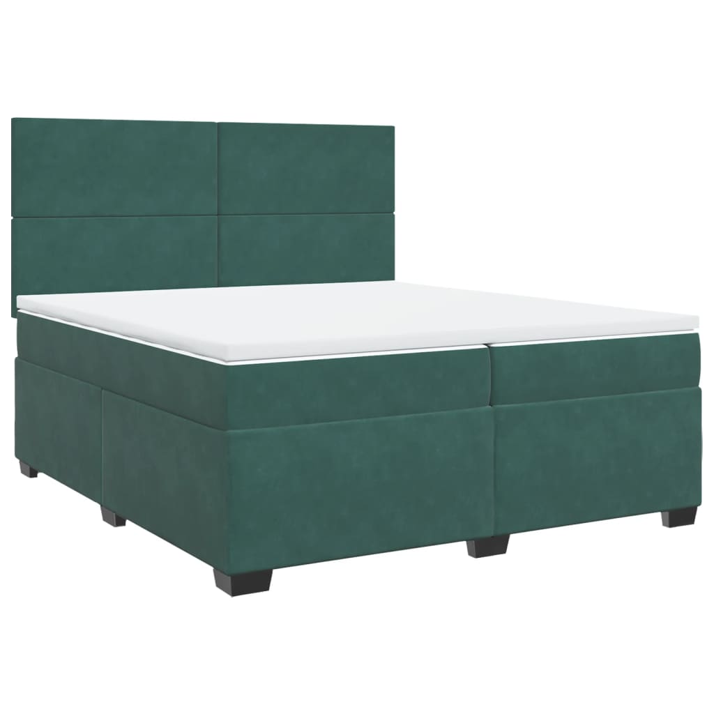 Pat box spring cu saltea, verde închis, 200x200 cm, catifea GartenMobel Dekor