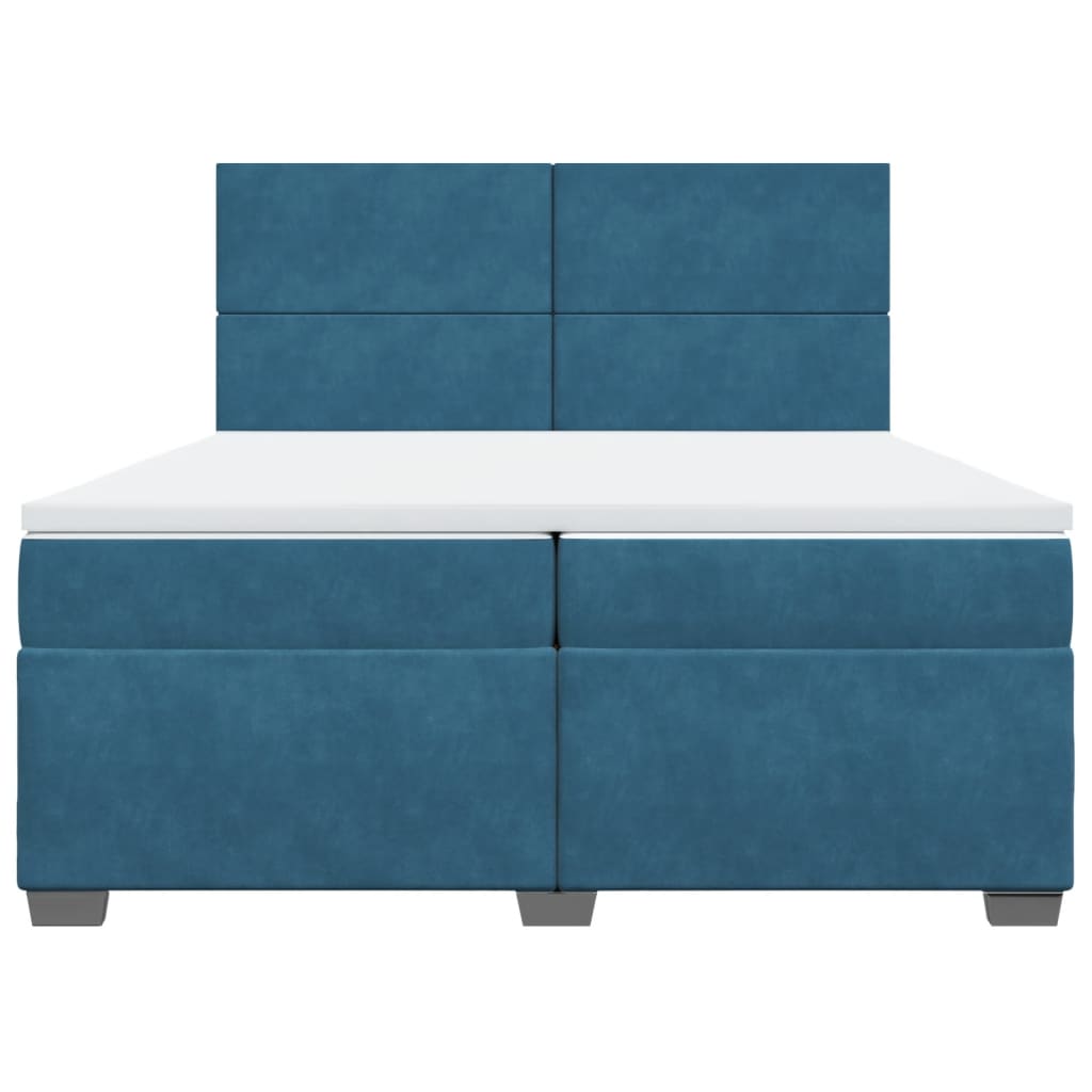 Pat box spring cu saltea, albastru, 200x200 cm, catifea GartenMobel Dekor