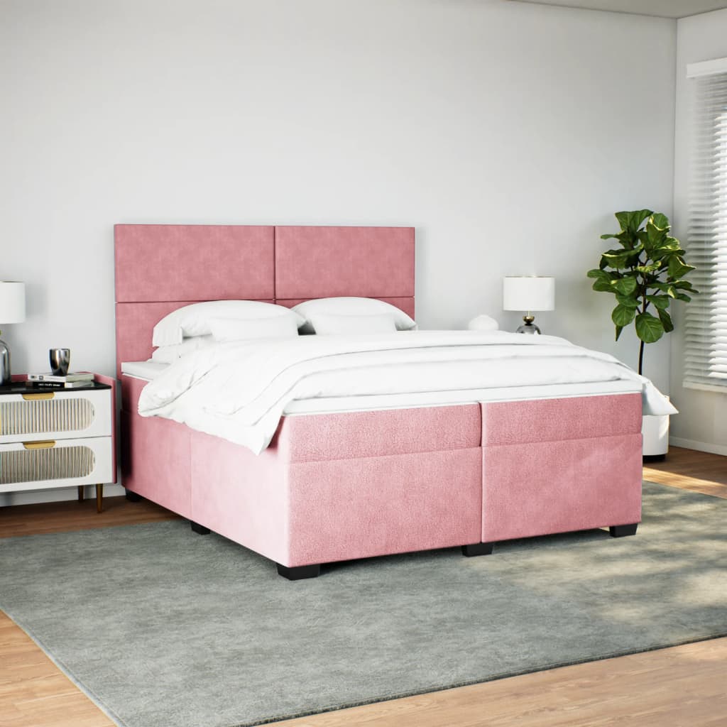 Pat box spring cu saltea, roz, 200x200 cm, catifea GartenMobel Dekor
