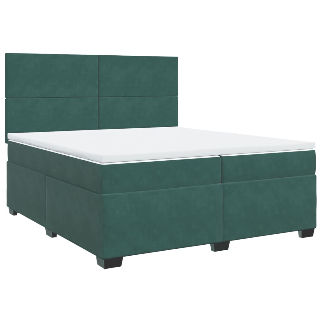 Pat box spring cu saltea, verde închis, 200x200 cm, catifea GartenMobel Dekor