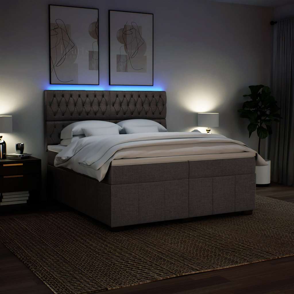 Pat box spring cu saltea, gri taupe, 200x200 cm, textil GartenMobel Dekor