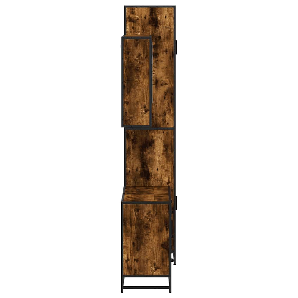 Set mobilier de baie, 3 piese, stejar fumuriu, lemn prelucrat GartenMobel Dekor