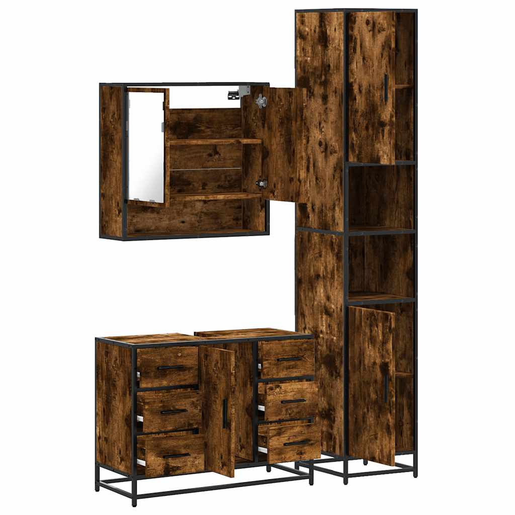 Set mobilier de baie, 3 piese, stejar fumuriu, lemn prelucrat GartenMobel Dekor