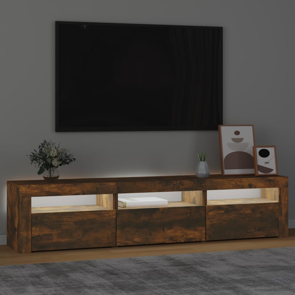 Comodă TV cu lumini LED, stejar fumuriu, 180x35x40 cm GartenMobel Dekor