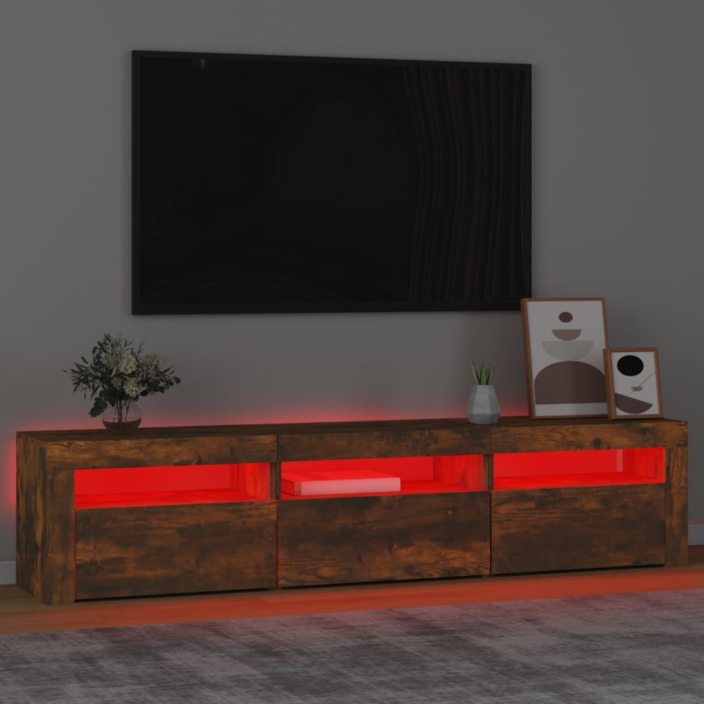Comodă TV cu lumini LED, stejar fumuriu, 180x35x40 cm GartenMobel Dekor