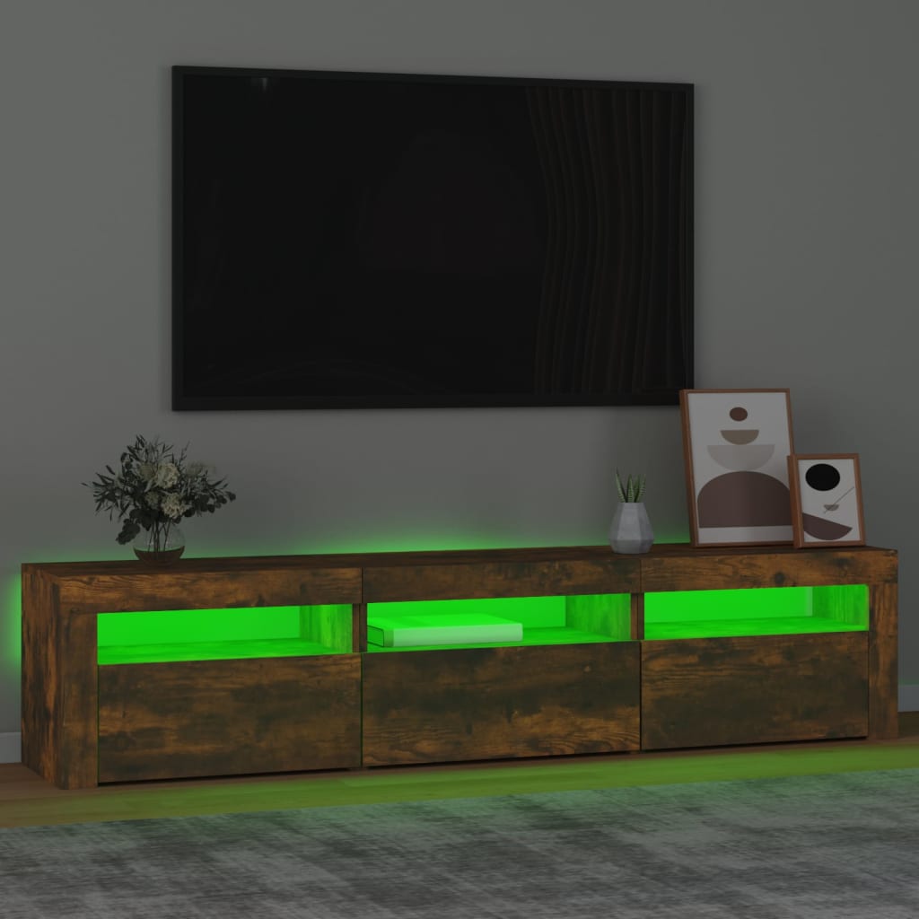 Comodă TV cu lumini LED, stejar fumuriu, 180x35x40 cm GartenMobel Dekor