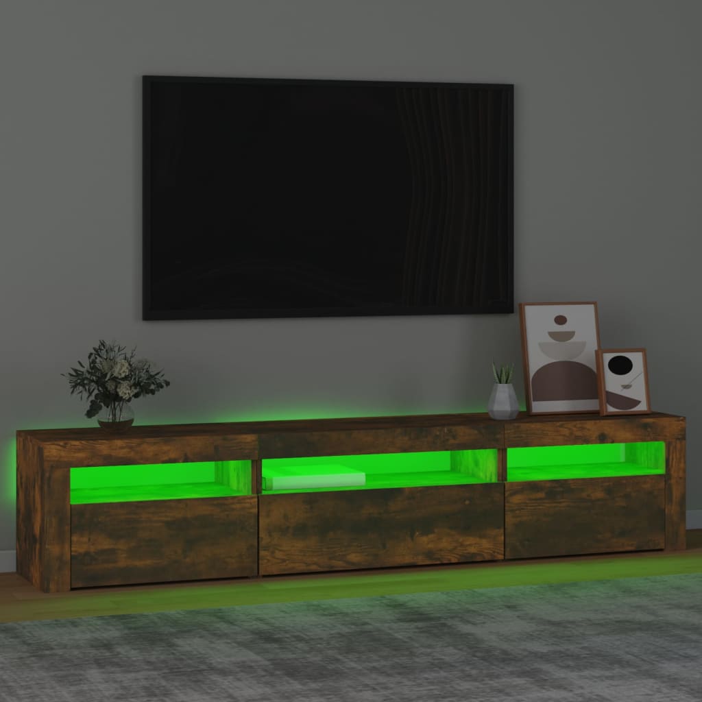 Comodă TV cu lumini LED, stejar fumuriu, 195x35x40 cm GartenMobel Dekor
