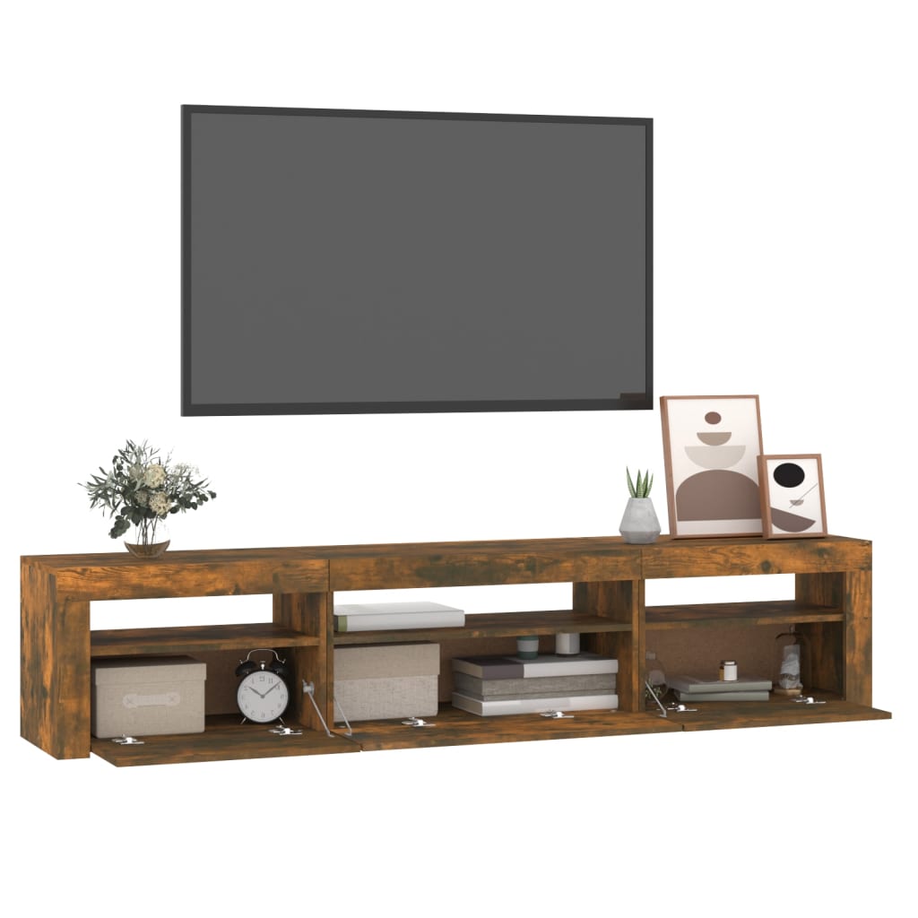 Comodă TV cu lumini LED, stejar fumuriu, 195x35x40 cm GartenMobel Dekor