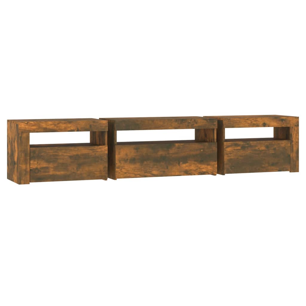 Comodă TV cu lumini LED, stejar fumuriu, 195x35x40 cm GartenMobel Dekor
