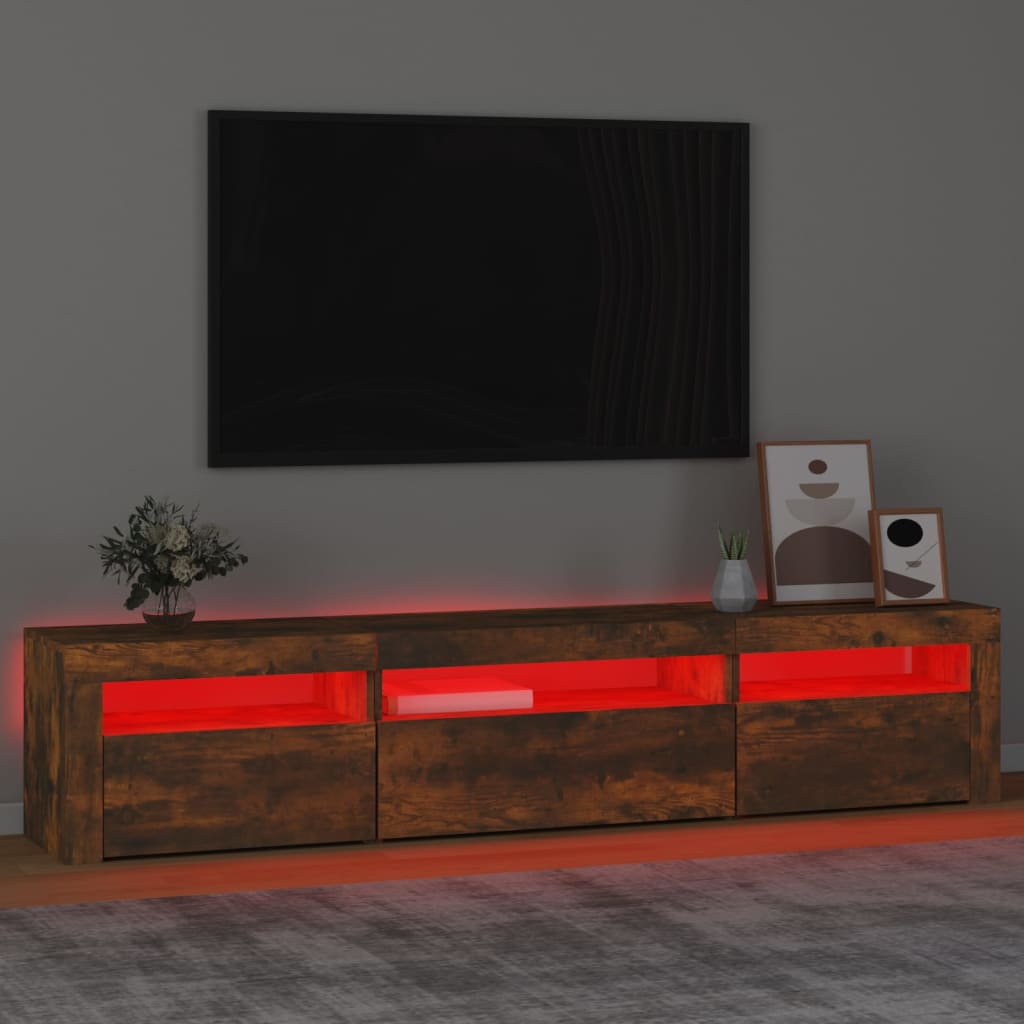 Comodă TV cu lumini LED, stejar fumuriu, 195x35x40 cm GartenMobel Dekor