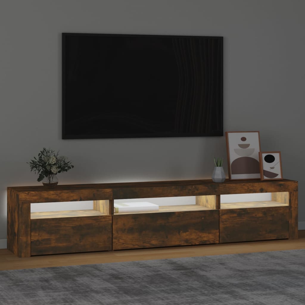 Comodă TV cu lumini LED, stejar fumuriu, 195x35x40 cm GartenMobel Dekor