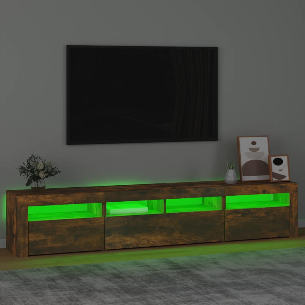 Comodă TV cu lumini LED, stejar fumuriu, 210x35x40 cm GartenMobel Dekor