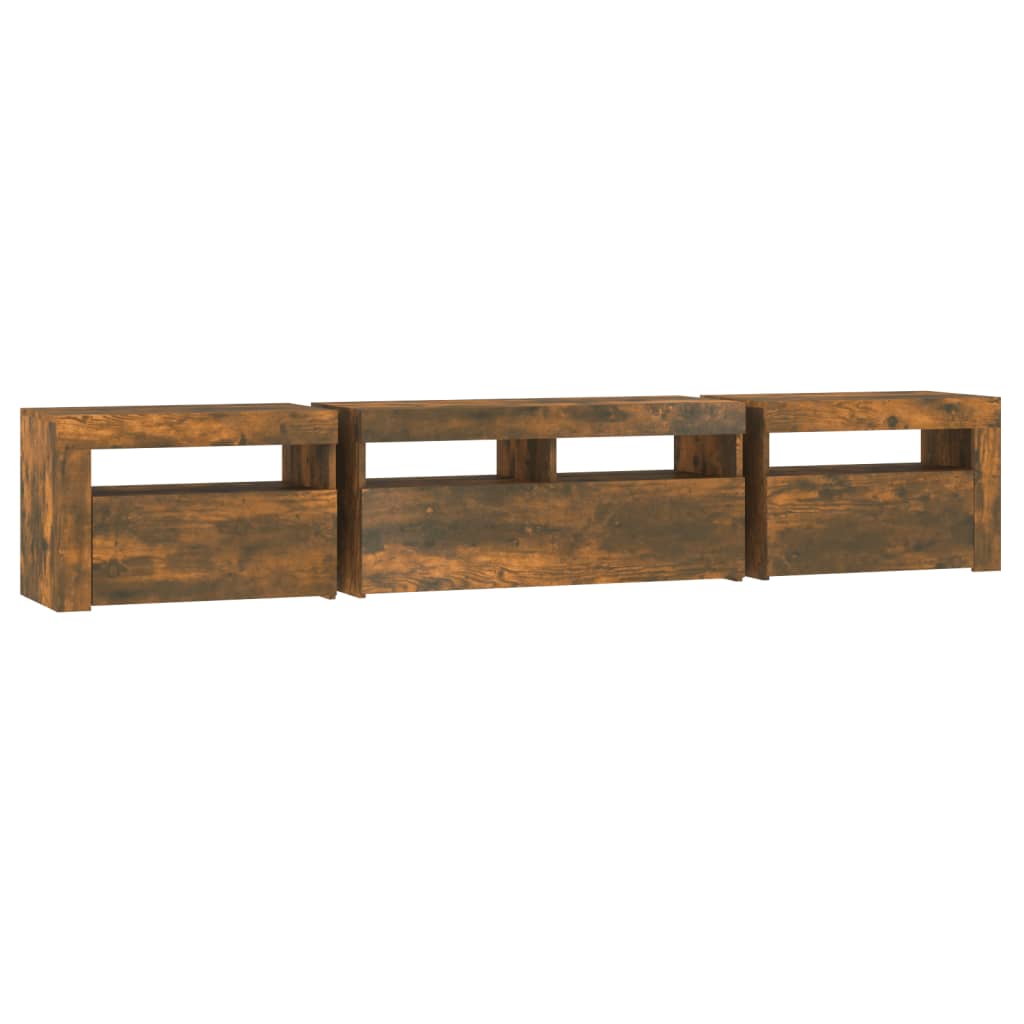 Comodă TV cu lumini LED, stejar fumuriu, 210x35x40 cm GartenMobel Dekor