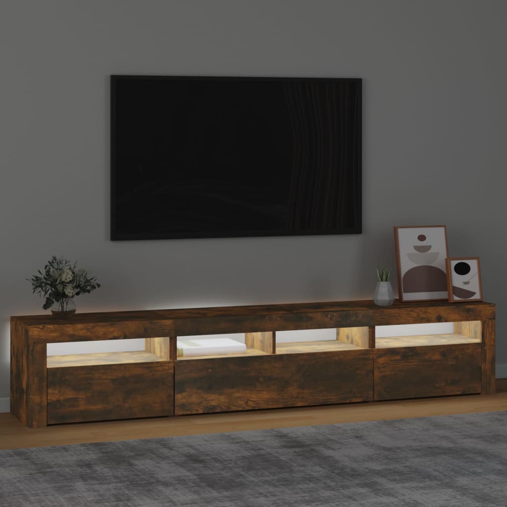 Comodă TV cu lumini LED, stejar fumuriu, 210x35x40 cm GartenMobel Dekor
