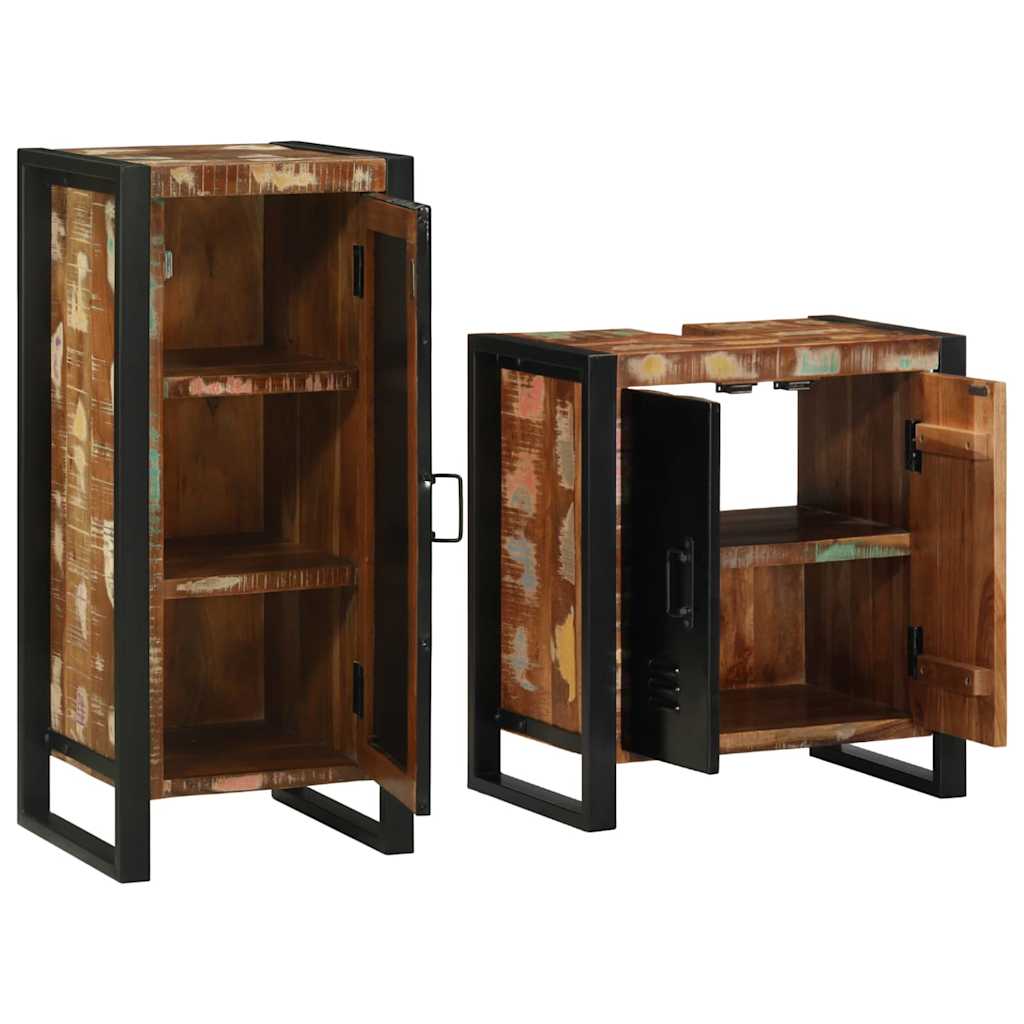 Set de mobilier pentru baie cu raft cu ușă Lemn masiv reciclat GartenMobel Dekor