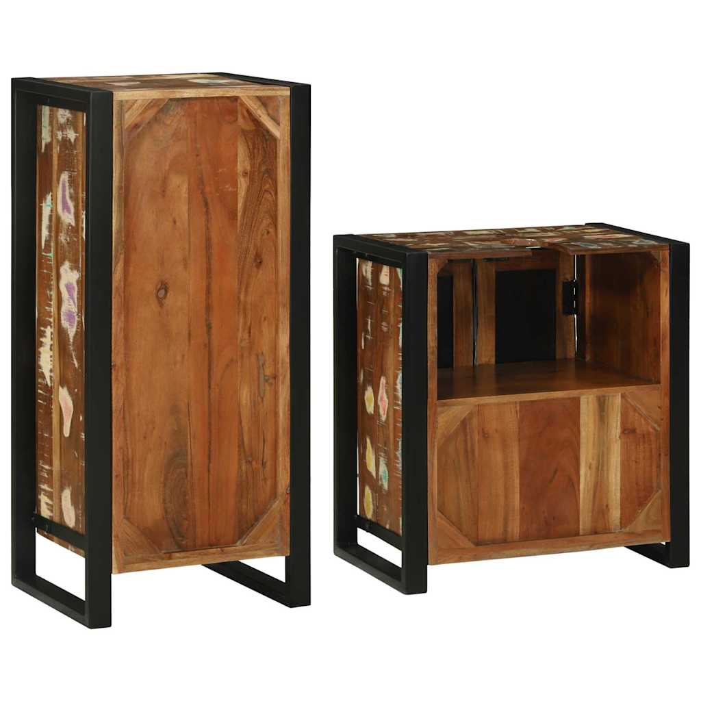 Set de mobilier pentru baie cu ușă 2 pcs Lemn recuperat solid GartenMobel Dekor