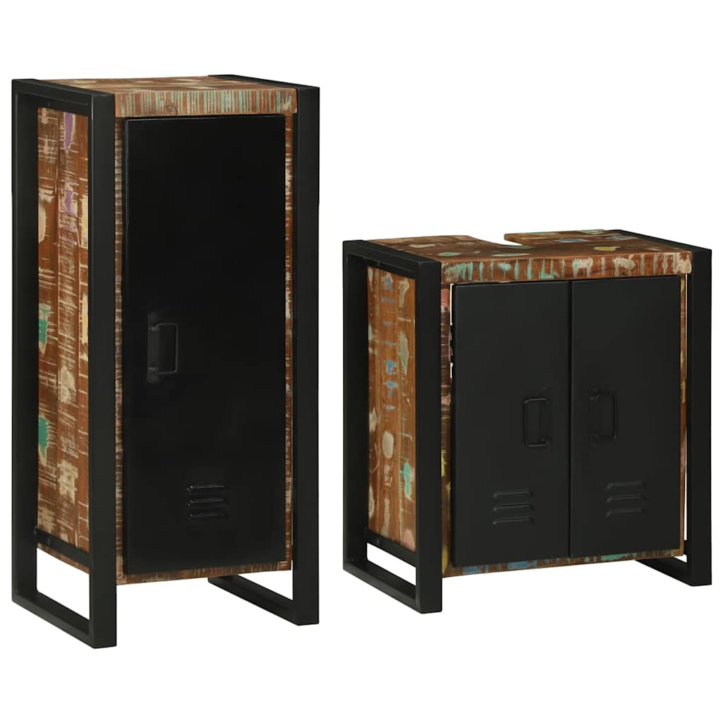 Set de mobilier pentru baie cu ușă 2 pcs Lemn recuperat solid GartenMobel Dekor