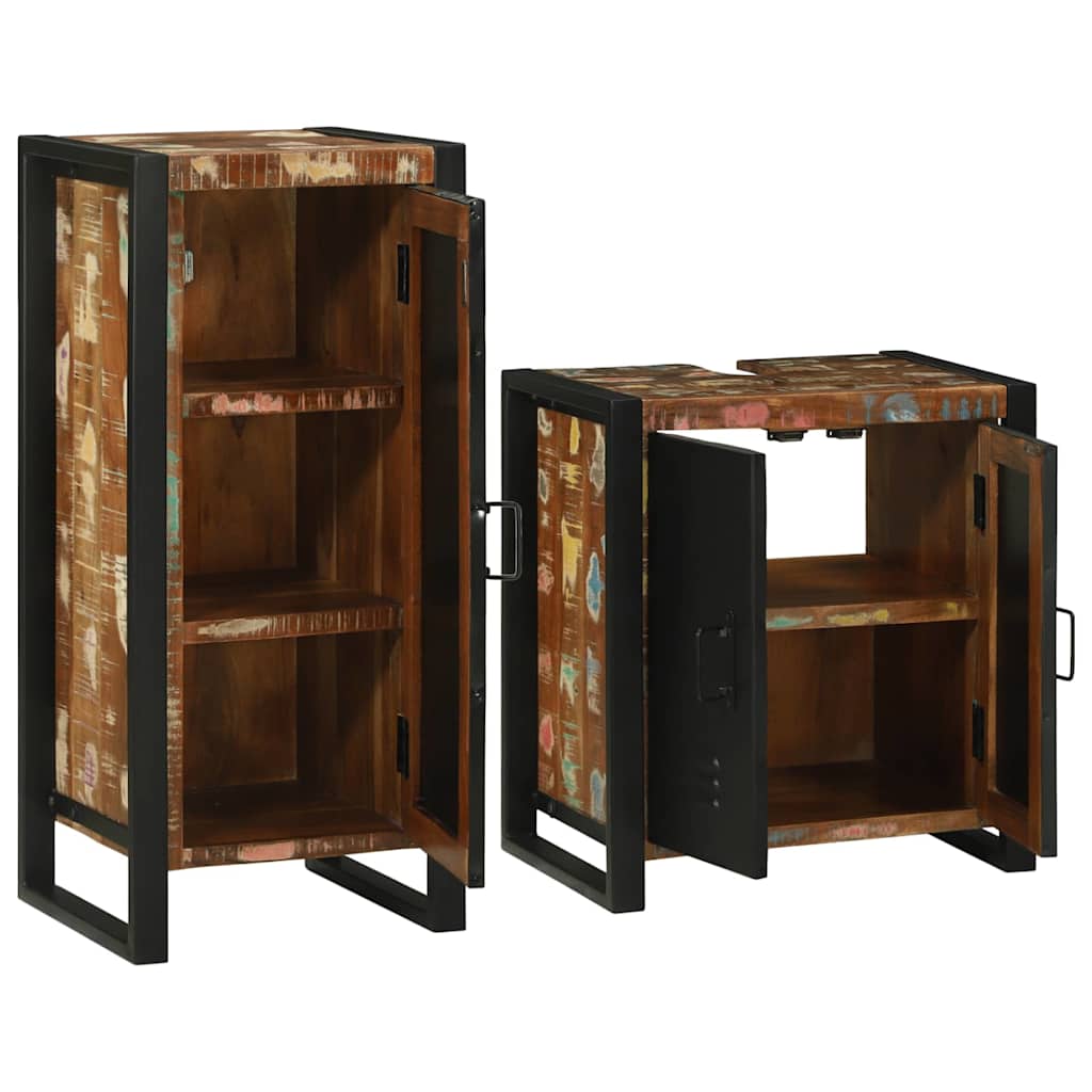Set de mobilier pentru baie cu ușă 2 pcs Lemn recuperat solid GartenMobel Dekor