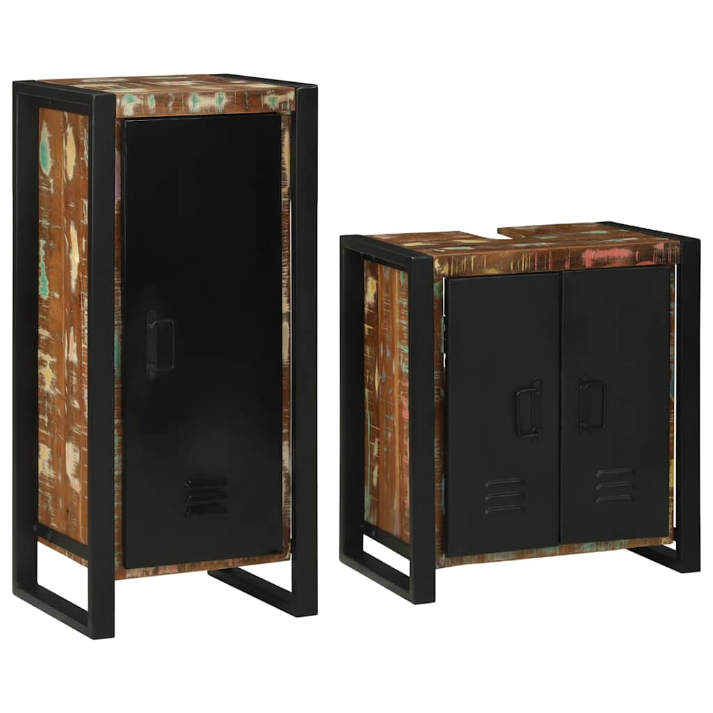 Set de mobilier pentru baie cu ușă 2 pcs Lemn recuperat solid GartenMobel Dekor