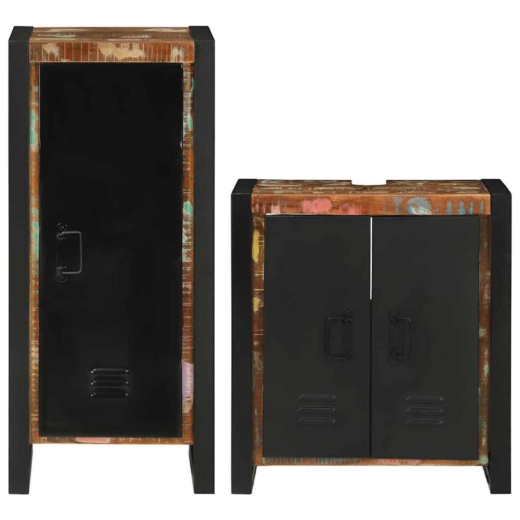 Set de mobilier pentru baie cu ușă 2 pcs Lemn recuperat solid GartenMobel Dekor