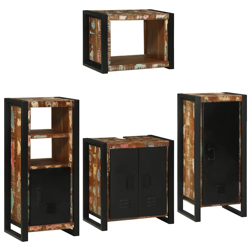 Set de mobilier pentru baie cu ușă 4 pcs Lemn recuperat solid GartenMobel Dekor