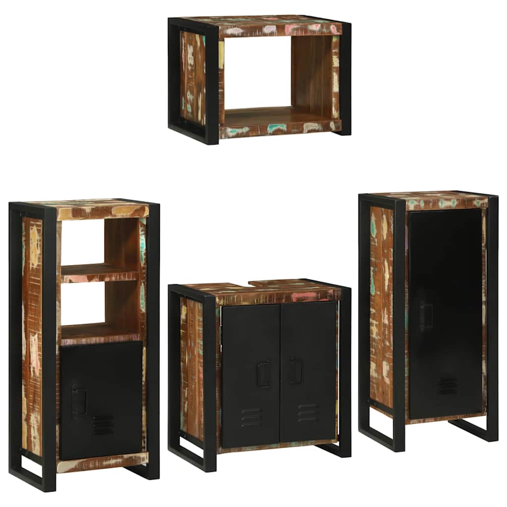 Set de mobilier pentru baie cu ușă 4 pcs Lemn recuperat solid GartenMobel Dekor