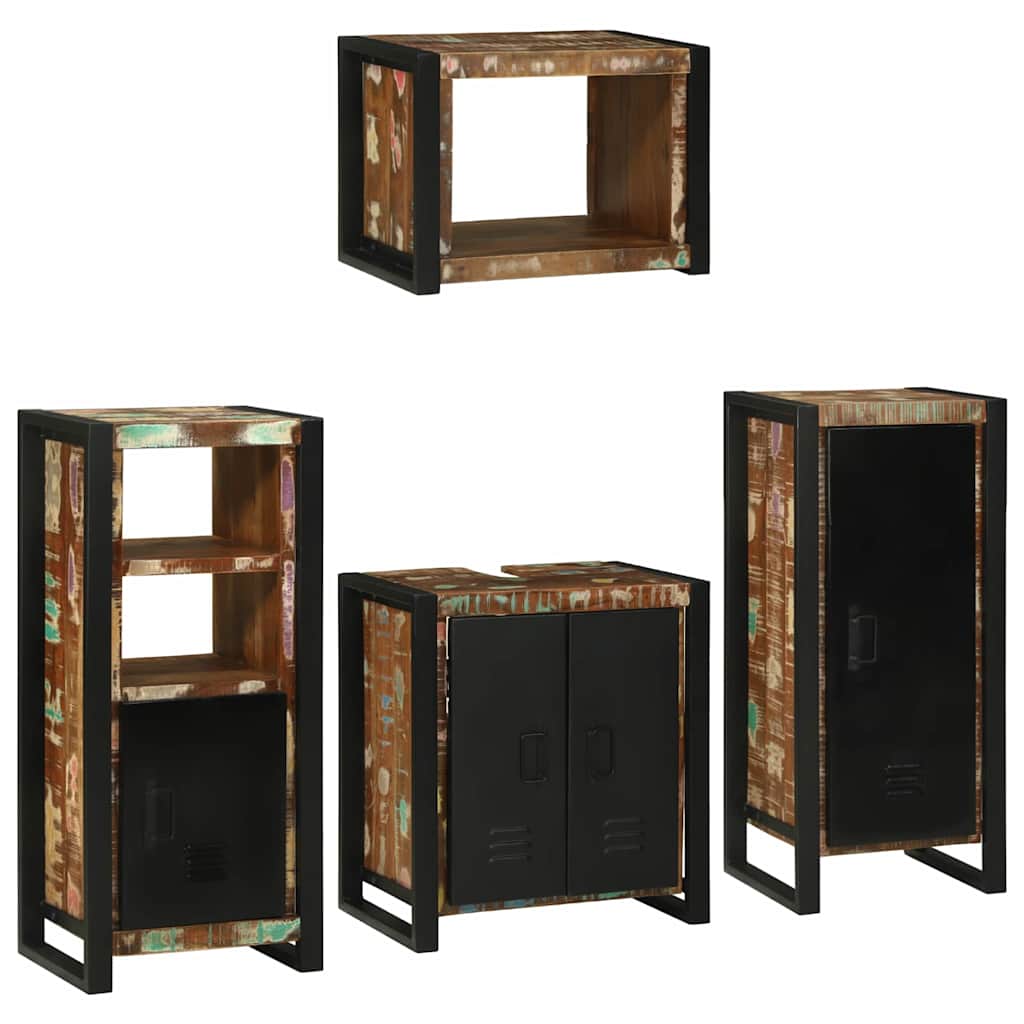 Set de mobilier pentru baie cu ușă 4 pcs Lemn recuperat solid GartenMobel Dekor