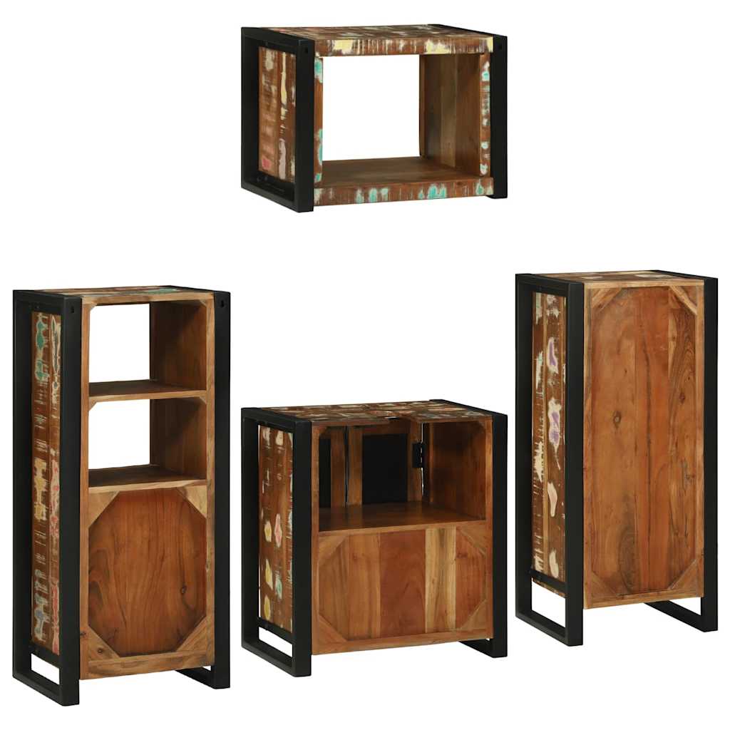 Set de mobilier pentru baie cu ușă 4 pcs Lemn recuperat solid GartenMobel Dekor