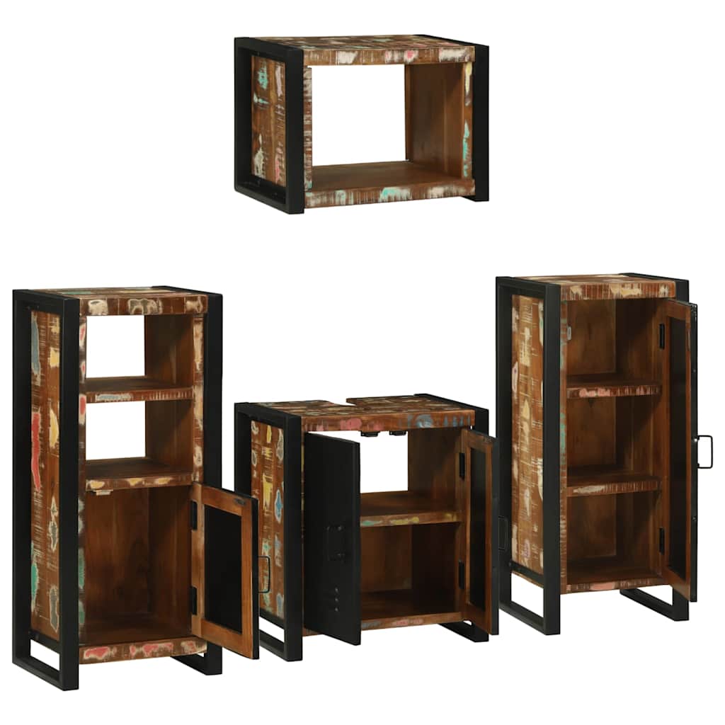 Set de mobilier pentru baie cu ușă 4 pcs Lemn recuperat solid GartenMobel Dekor