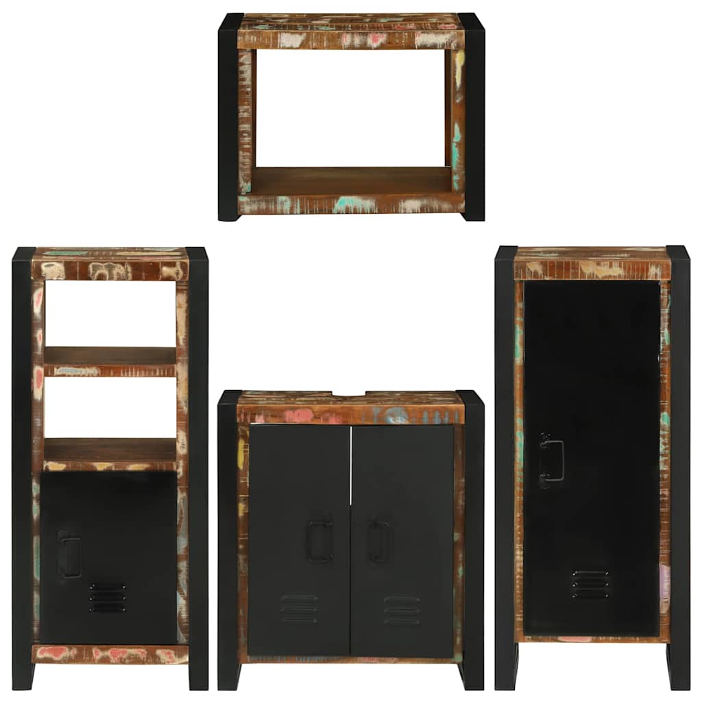 Set de mobilier pentru baie cu ușă 4 pcs Lemn recuperat solid GartenMobel Dekor