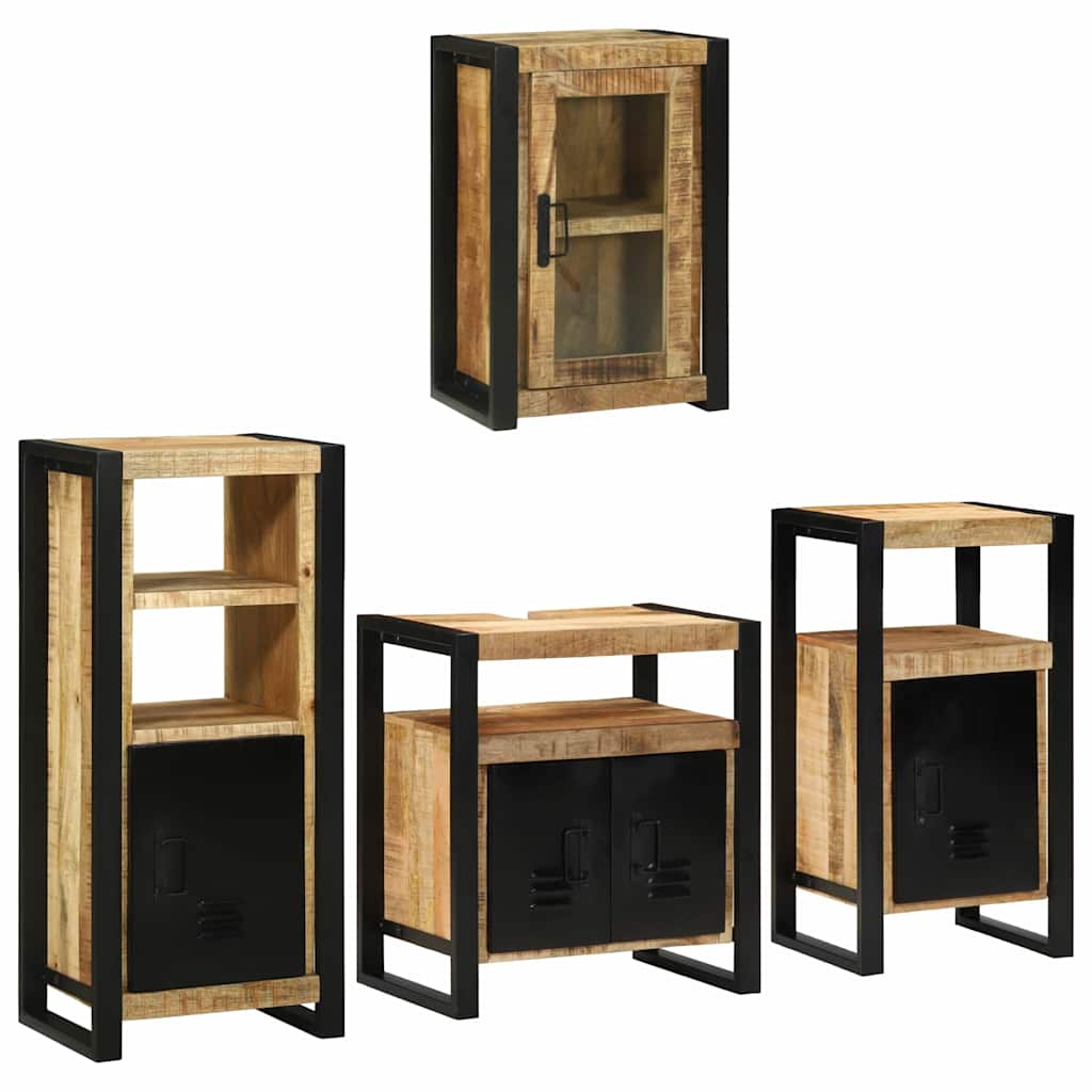 Set de mobilier pentru baie 4 pcs Maro Lemn de mango solid GartenMobel Dekor