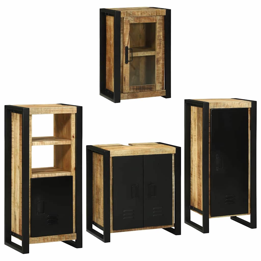 Set de mobilier pentru baie 4 pcs Maro Lemn de mango solid GartenMobel Dekor