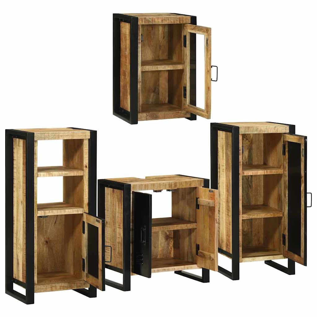 Set de mobilier pentru baie 4 pcs Maro Lemn de mango solid GartenMobel Dekor