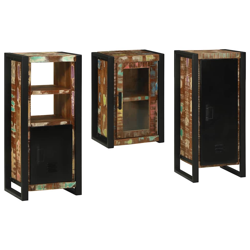 Set de mobilier pentru baie cu ușă 3 pcs Lemn recuperat solid GartenMobel Dekor