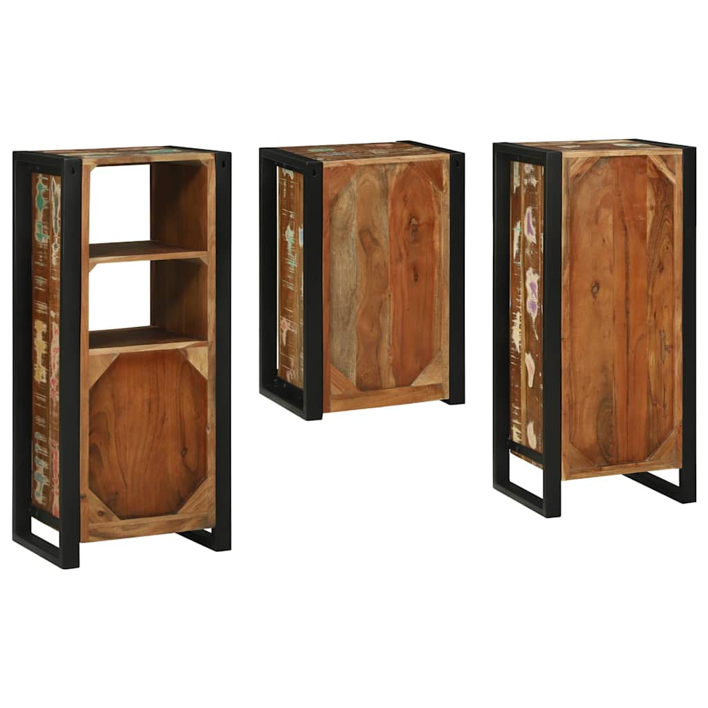 Set de mobilier pentru baie cu ușă 3 pcs Lemn recuperat solid GartenMobel Dekor